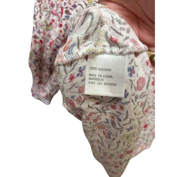 Cynthia Rowley Floral Blouse V-Neck 3/4 Sleeve Top Size Medium - Picture 6 of 6